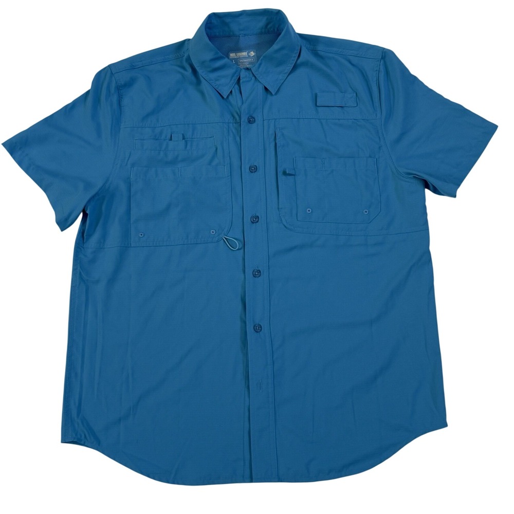Men's Reel Legends Blue Short Sleeve‎ Button Down Size Large